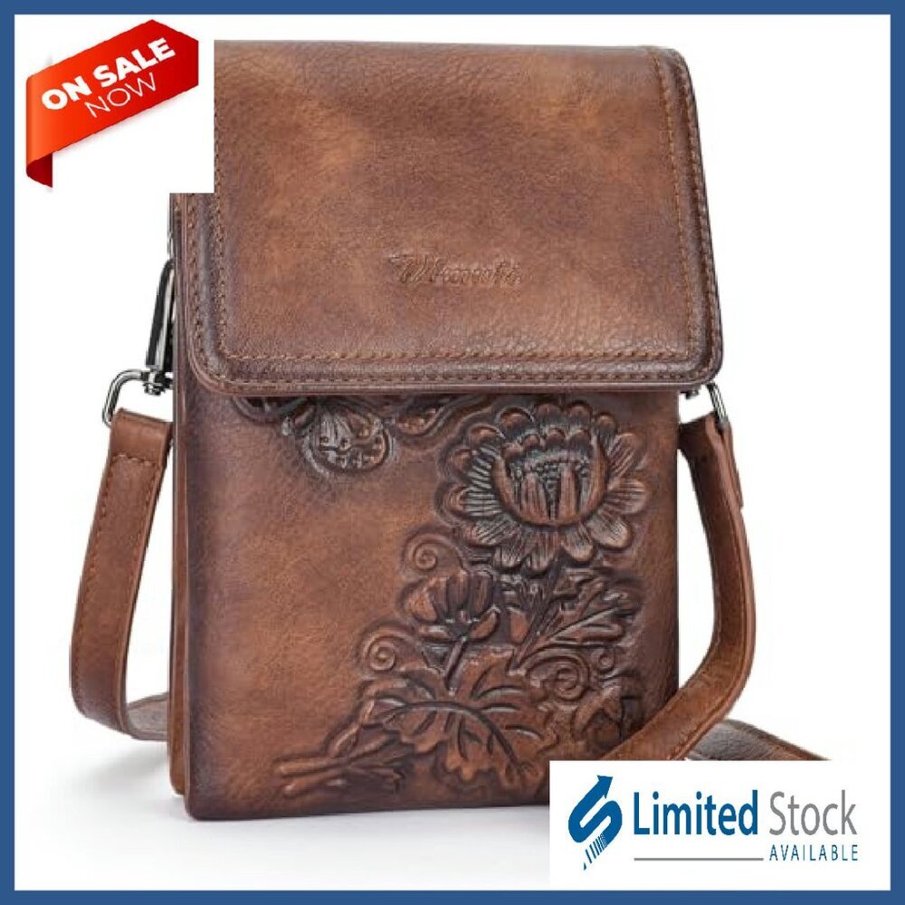 Small Vegan Leather Crossbody Phone Bag with Embossed Flower Design - Picture 2 of 8